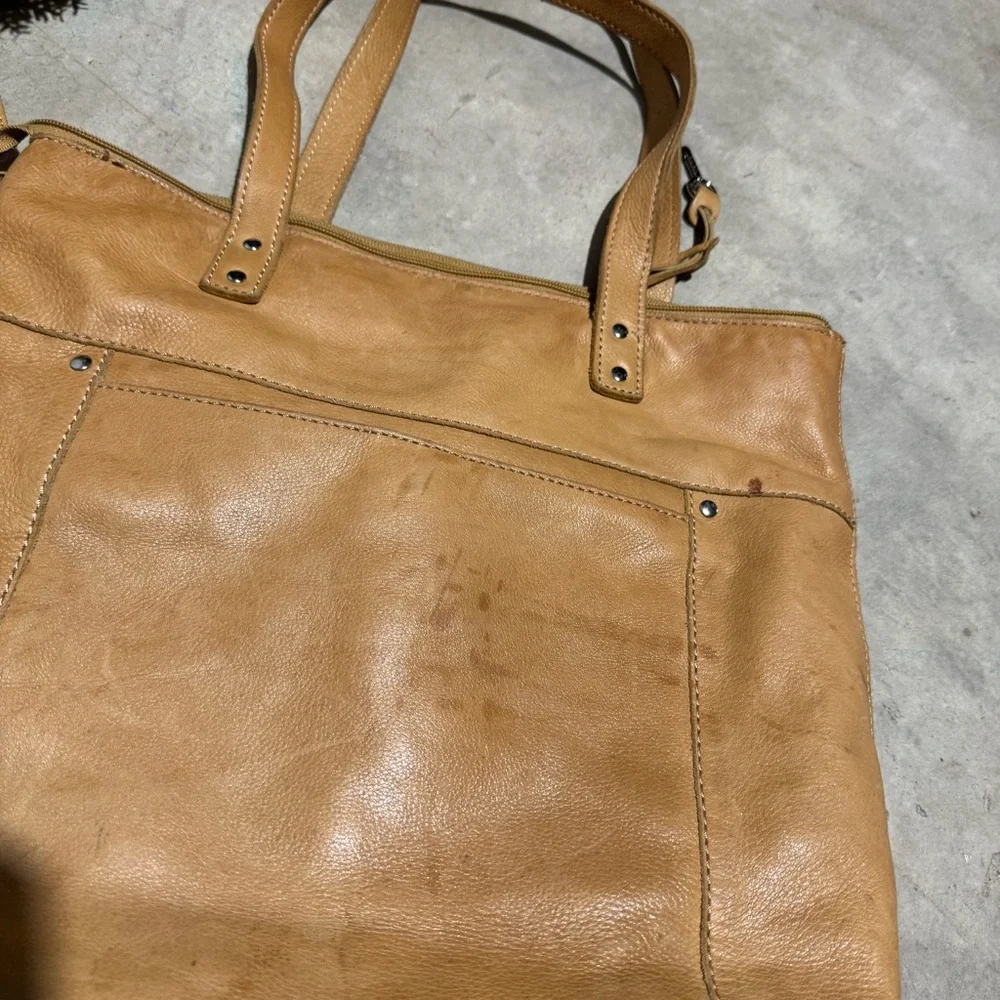 Fossil Tan Leather Shoulder Tote Bag‎ Purse Boho Hippie Western Southwest Fall